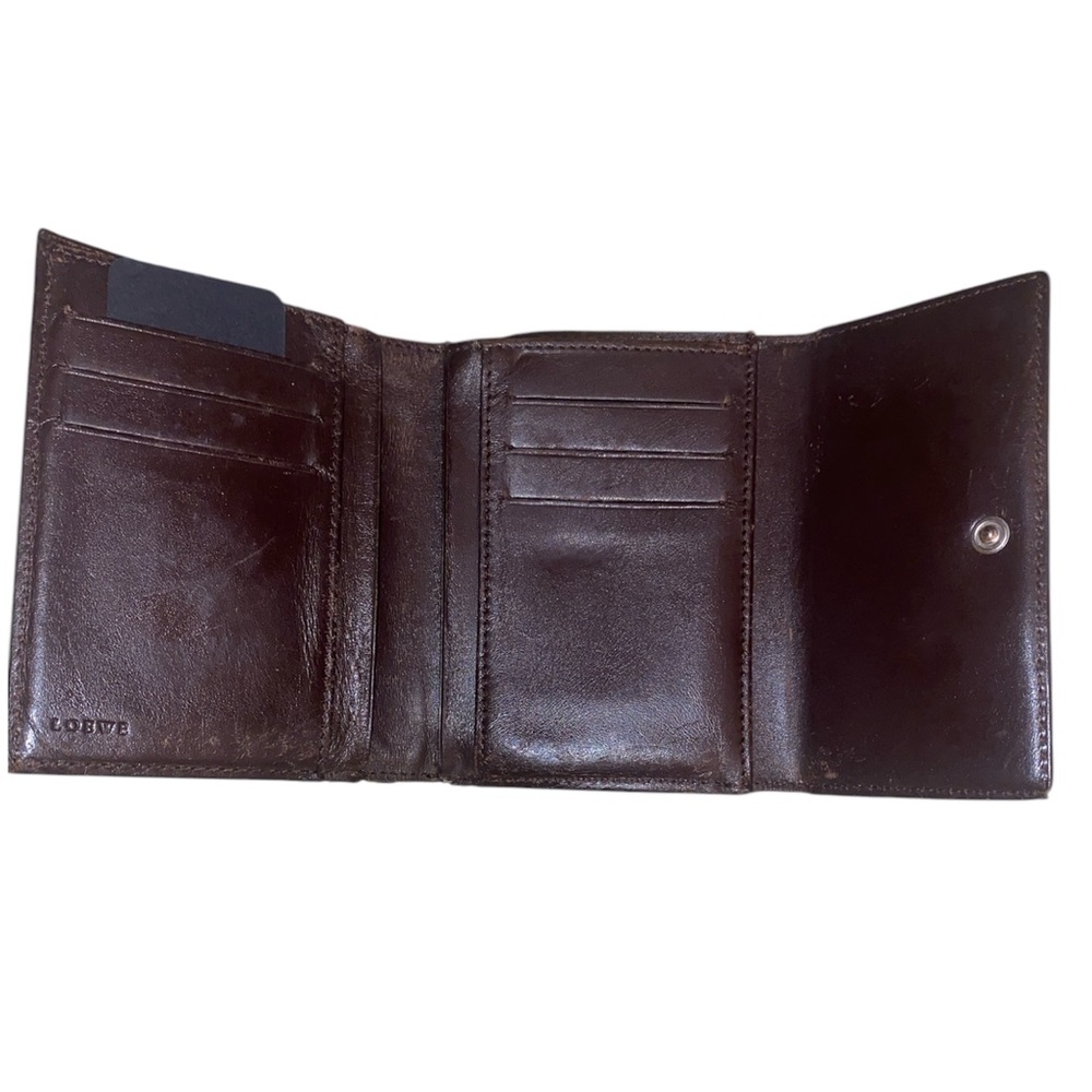 Loewe Anagram Trifold Wallet Brown Leather Black Beige - Picture 4 of 8